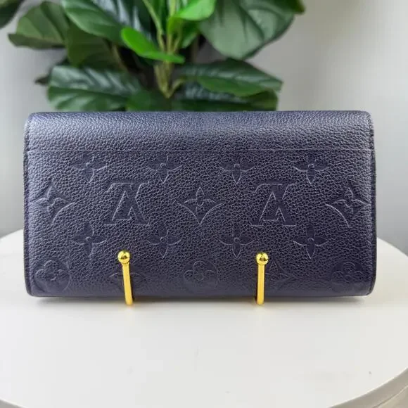 B108 💎✨Authentic Louis Vuitton Monogram Empreinte Long Wallet Navy Red Accent - Picture 2 of 8